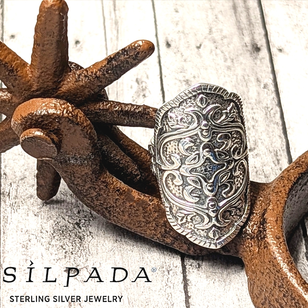Silpada Retired Helen of Troy Sterling Scrollwork Statement Ring